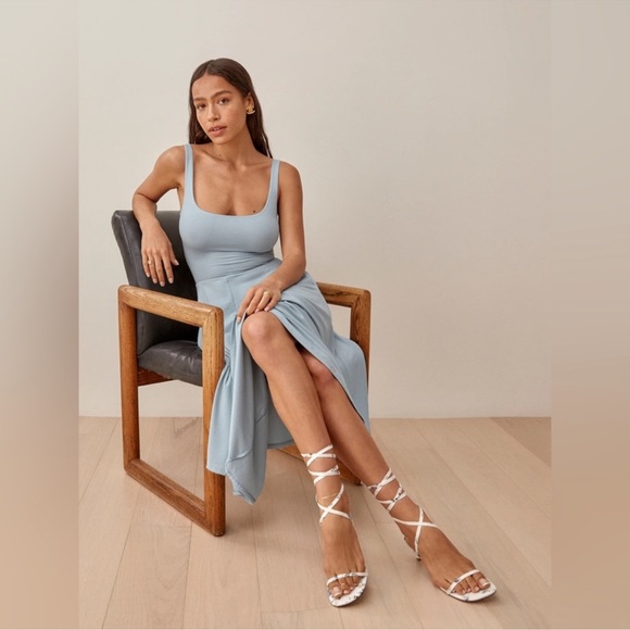 Reformation Dresses & Skirts - Reformation Rou Dress Mineral Blue, Knit, Midi, fit & flare, HTF color, size XL